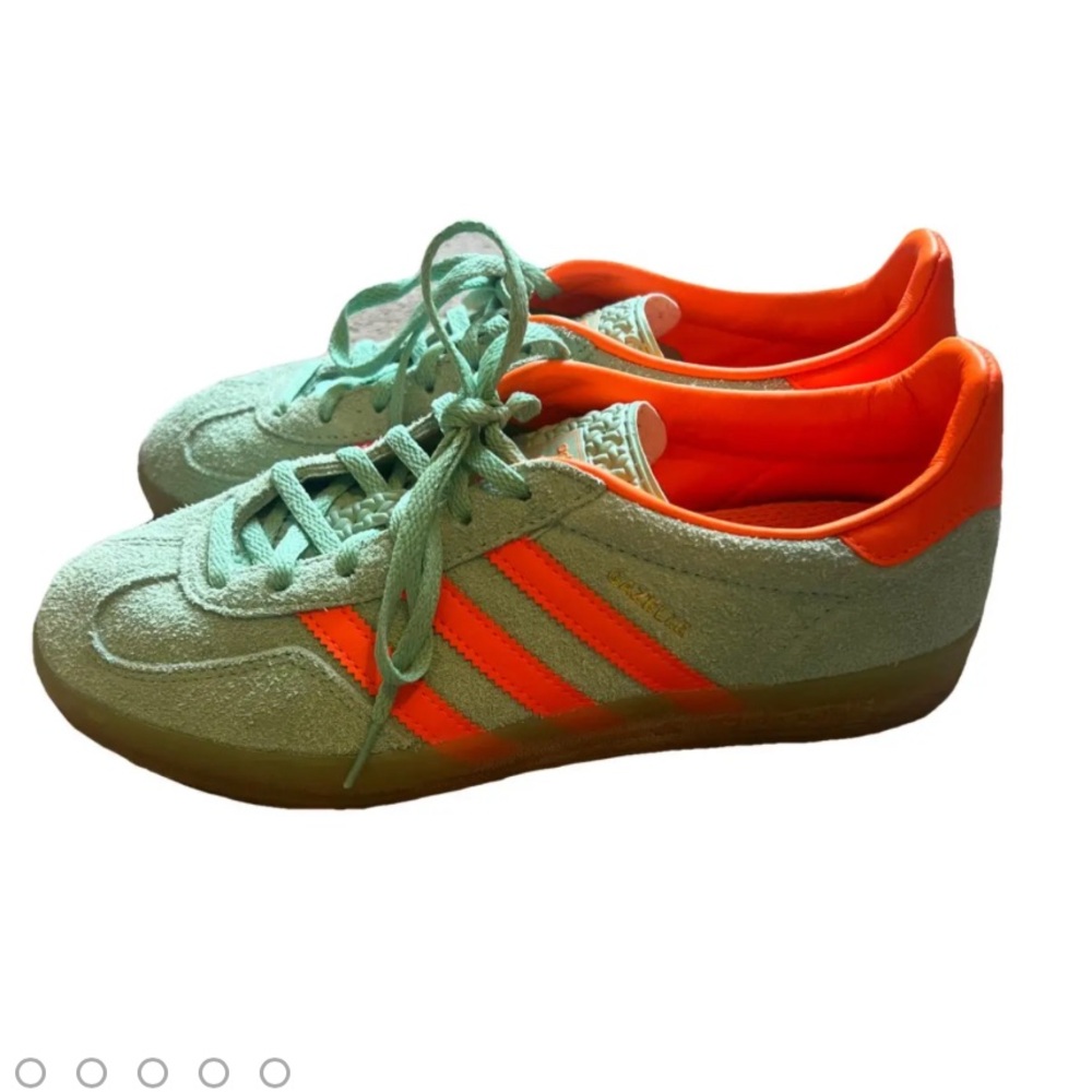 adidas Green Suede Sneakers with Bright Orange Stripes - Picture 12 of 16